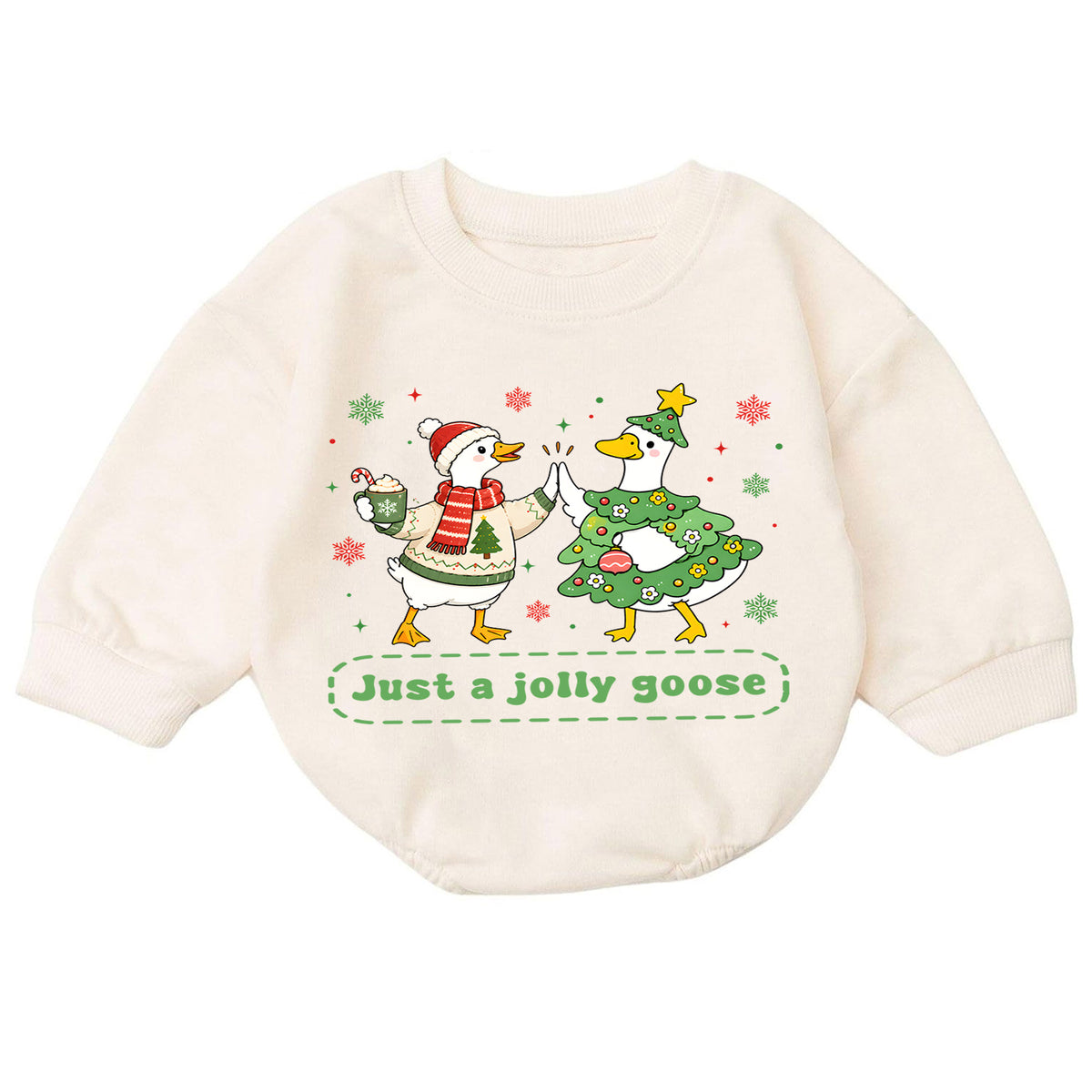 Just a Jolly Goose Christmas Baby Romper, Christmas Goose Holiday Outfit, Toddler Xmas Romper, Cute 1st Christmas Gift for Baby — product view 7