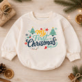 My First Christmas Baby Romper, Retro Holiday Typography Outfit, Cute Christmas Romper, Toddler Baby 1st Christmas Gift — product view 1