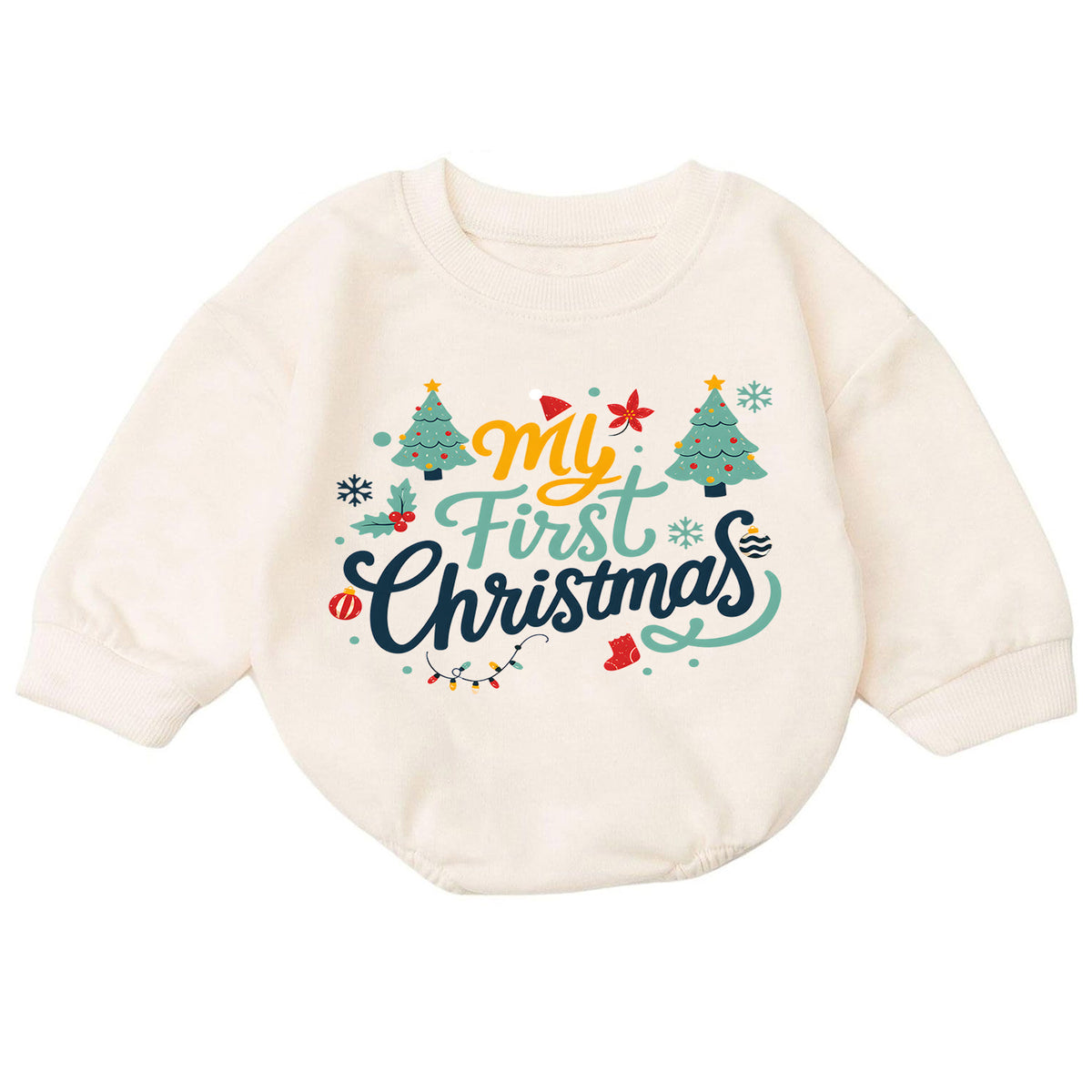My First Christmas Baby Romper, Retro Holiday Typography Outfit, Cute Christmas Romper, Toddler Baby 1st Christmas Gift — product view 7