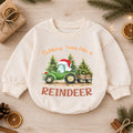 Reindeer Tractor Christmas Romper, Baby Farm Christmas Romper, Christmas Tractor Toddler Romper, Country Holiday Outfit — product view 1