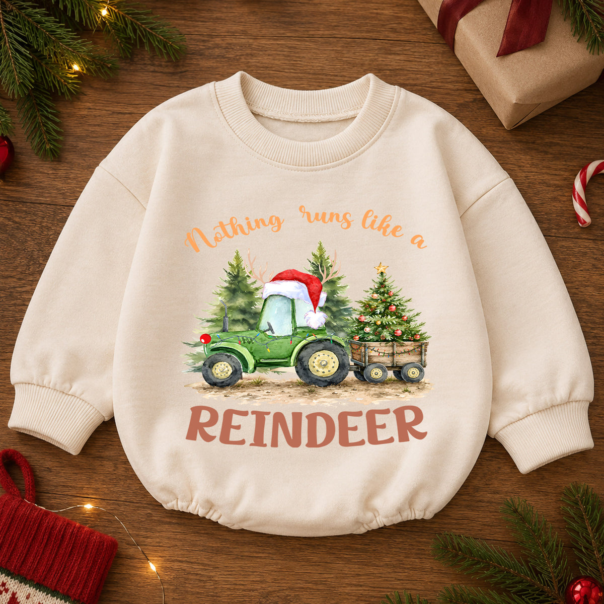Reindeer Tractor Christmas Romper, Baby Farm Christmas Romper, Christmas Tractor Toddler Romper, Country Holiday Outfit — product view 2