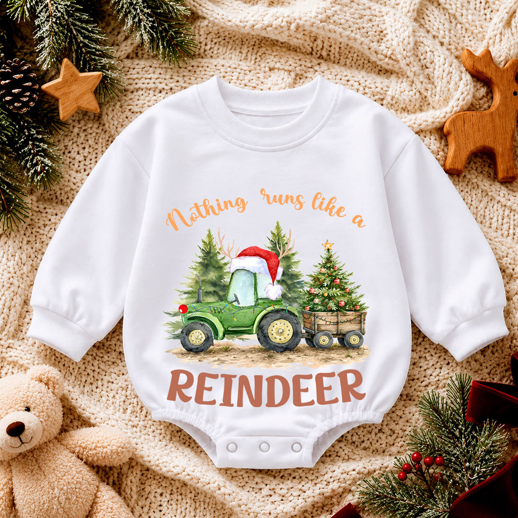 Reindeer Tractor Christmas Romper, Baby Farm Christmas Romper, Christmas Tractor Toddler Romper, Country Holiday Outfit — product view 4