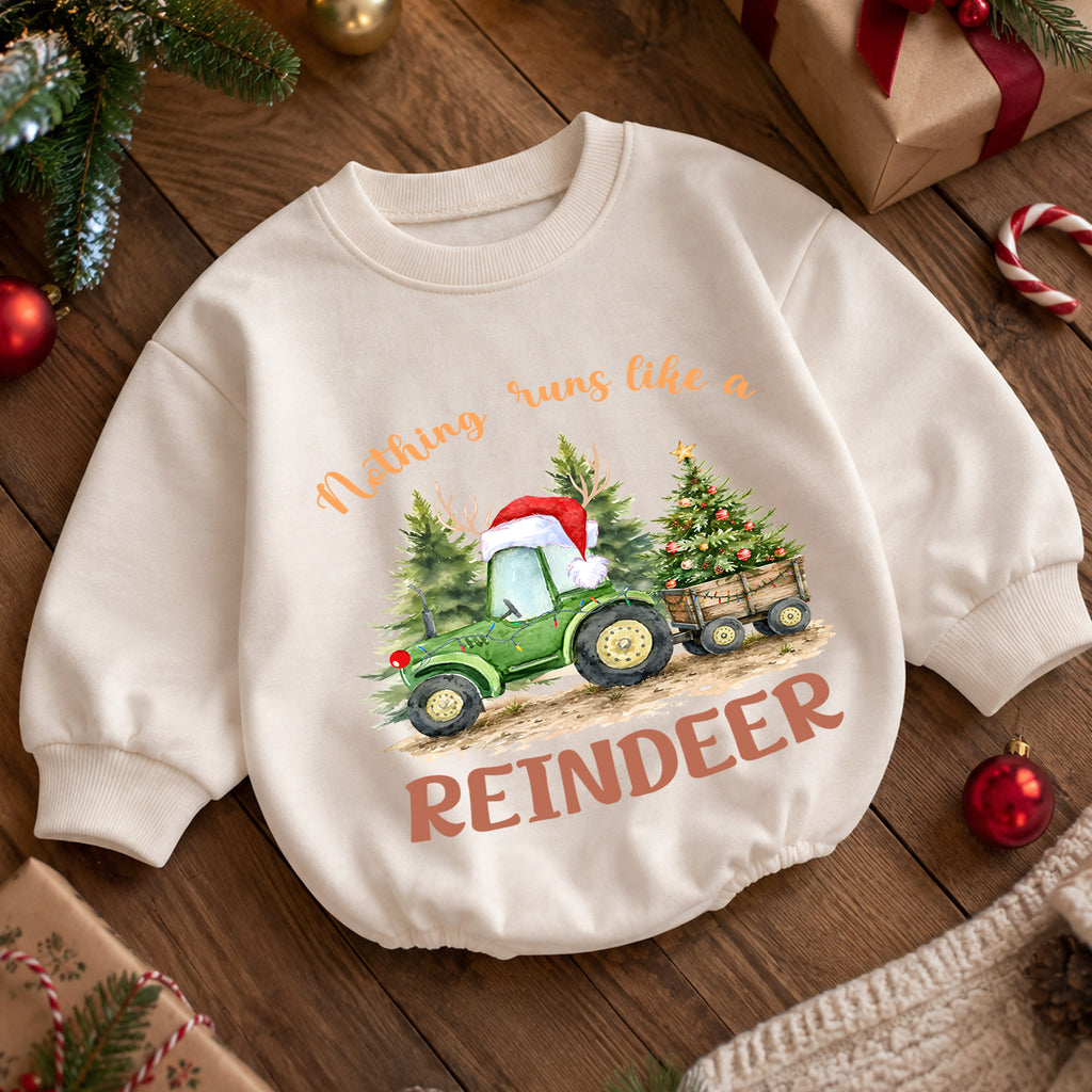 Reindeer Tractor Christmas Romper, Baby Farm Christmas Romper, Christmas Tractor Toddler Romper, Country Holiday Outfit — product view 5