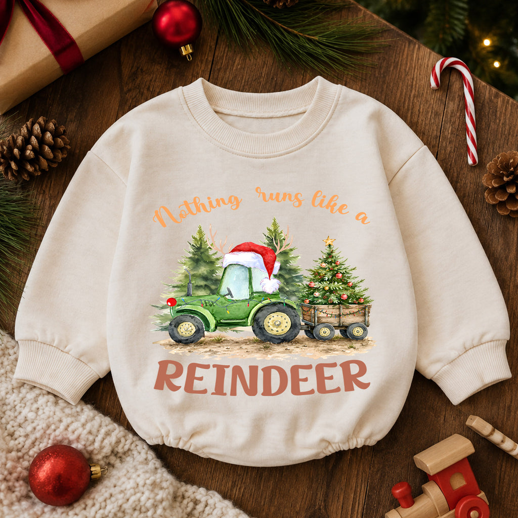 Reindeer Tractor Christmas Romper, Baby Farm Christmas Romper, Christmas Tractor Toddler Romper, Country Holiday Outfit — product view 6