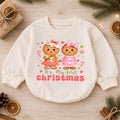 Gingerbread My First Christmas Baby Romper, Pink Christmas Girl Outfit, Baby First Xmas Keepsake, Holiday Photo Gift — product view 1