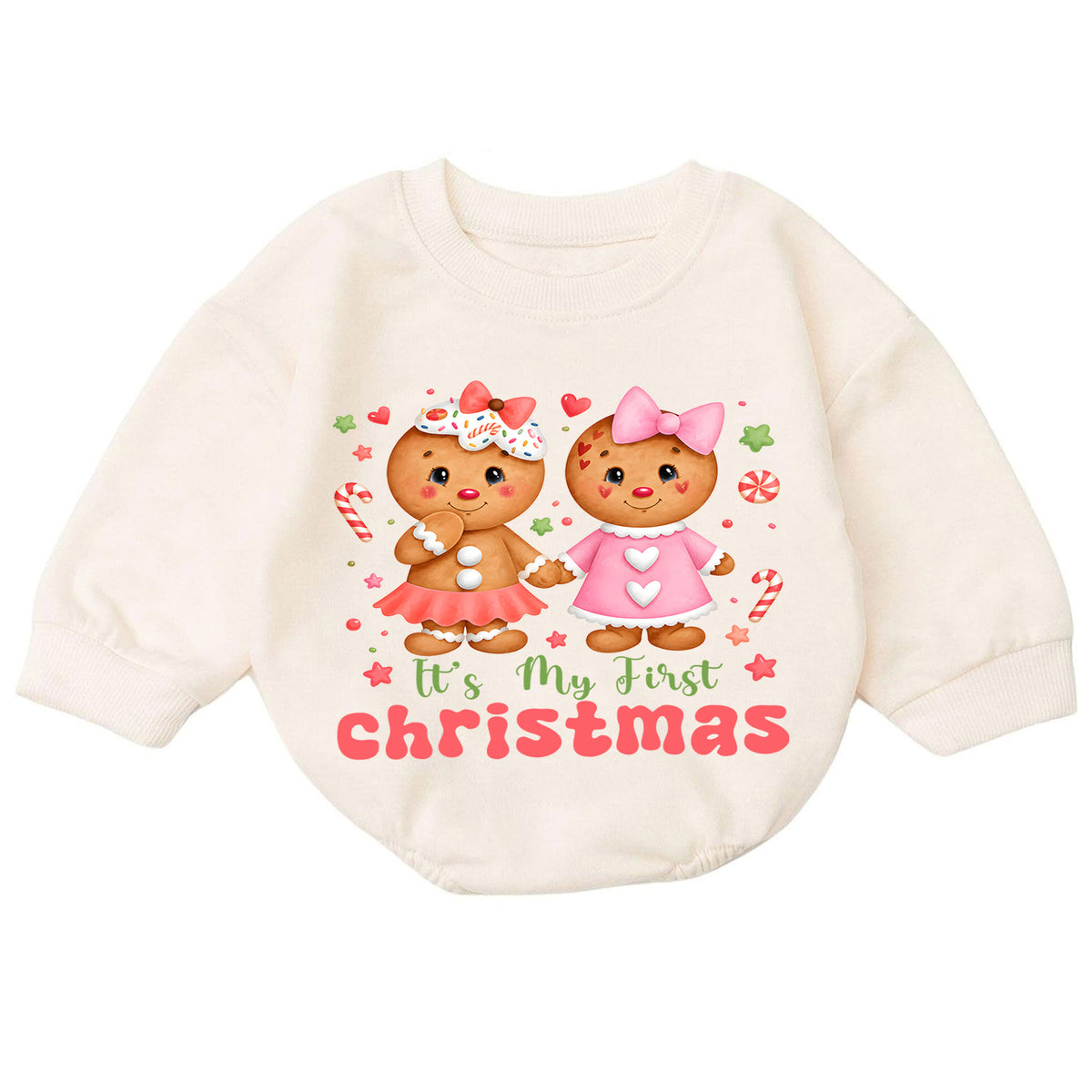 Gingerbread My First Christmas Baby Romper, Pink Christmas Girl Outfit, Baby First Xmas Keepsake, Holiday Photo Gift — product view 7