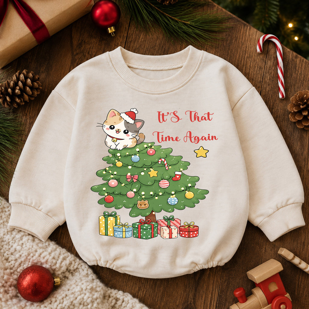 Cat Christmas Romper for Baby, Cute Christmas Tree Kitty Romper, Holiday Cat Lover Toddler Romper, Baby Christmas Outfit — product view 6
