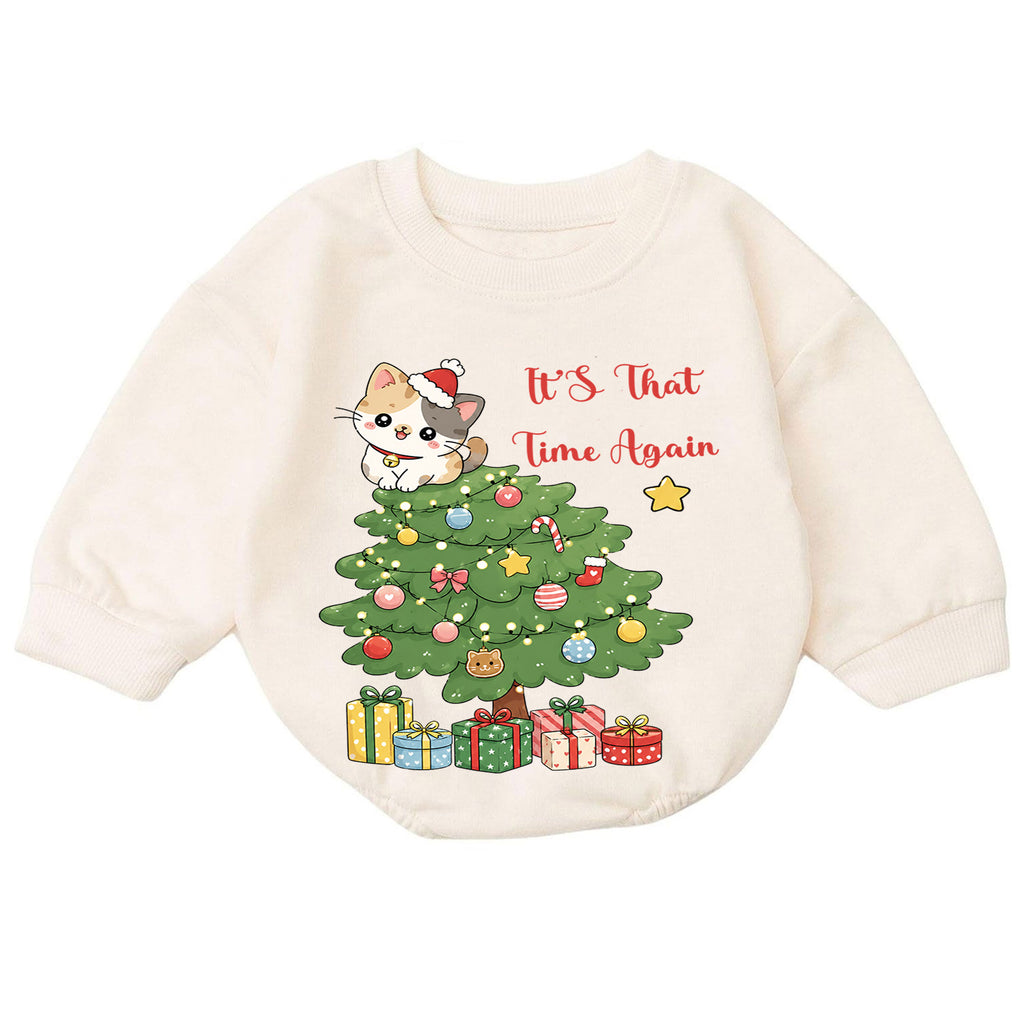 Cat Christmas Romper for Baby, Cute Christmas Tree Kitty Romper, Holiday Cat Lover Toddler Romper, Baby Christmas Outfit — product view 7
