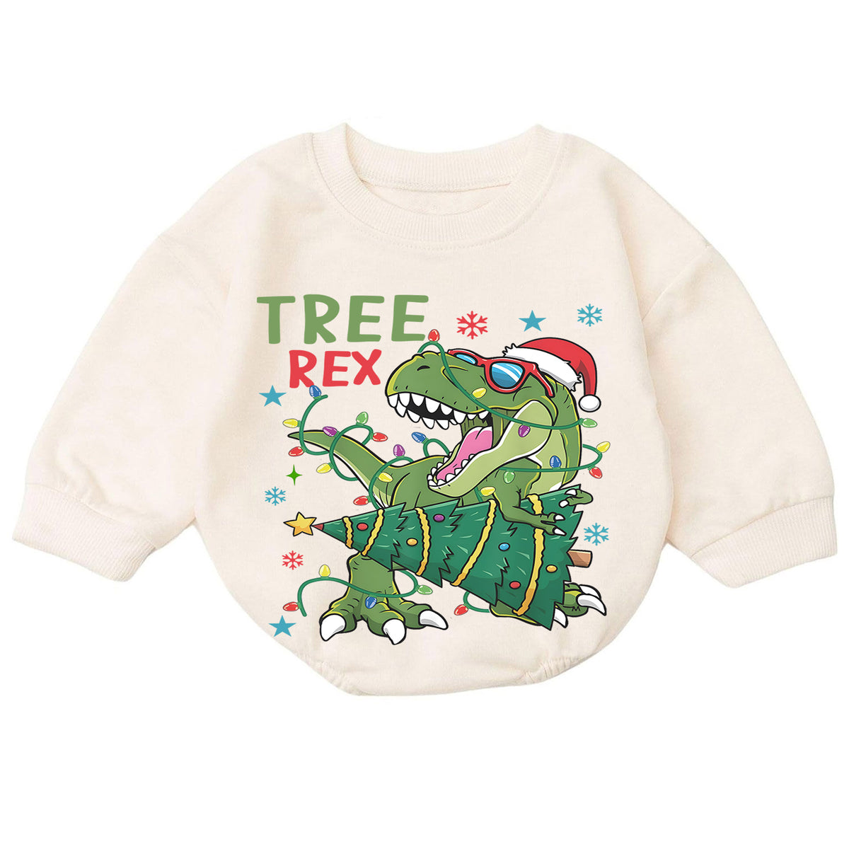Christmas Dinosaur Baby Romper, Tree Rex Holiday Outfit, Funny T Rex Christmas Romper, Cute Toddler 1st Christmas Gift — product view 7