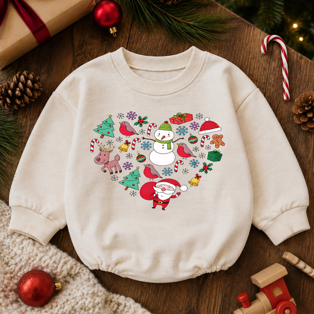 Christmas Heart Baby Romper, Santa Snowman Reindeer Holiday Romper, Cute Festive Character Outfit, Xmas Gift for Baby — product view 6