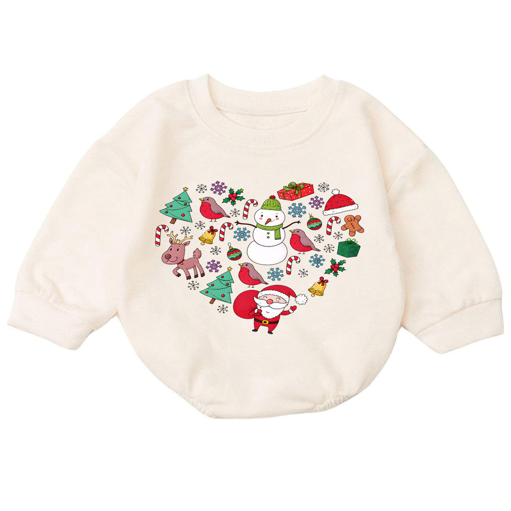 Christmas Heart Baby Romper, Santa Snowman Reindeer Holiday Romper, Cute Festive Character Outfit, Xmas Gift for Baby — product view 7