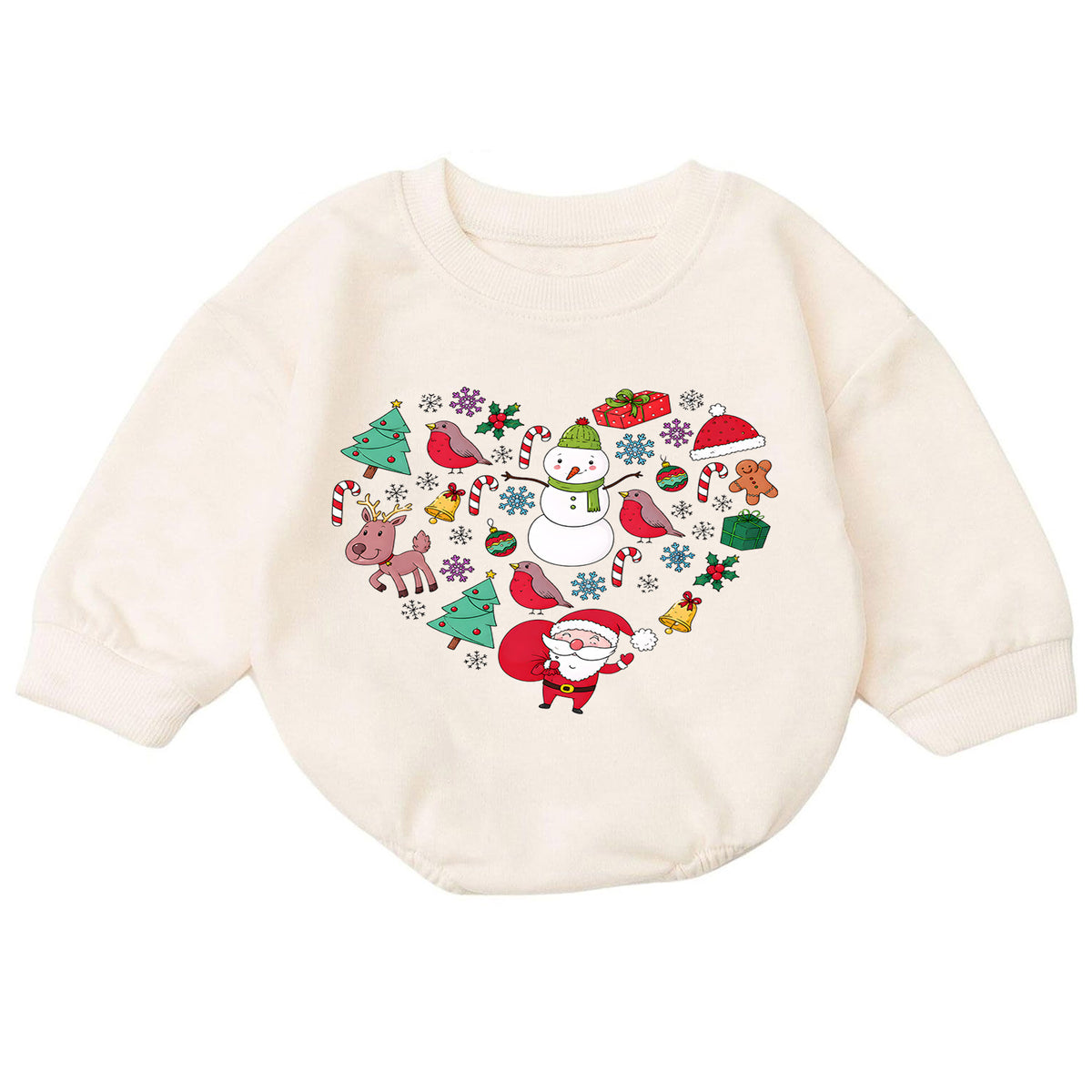 Christmas Heart Baby Romper, Santa Snowman Reindeer Holiday Romper, Cute Festive Character Outfit, Xmas Gift for Baby — product view 7