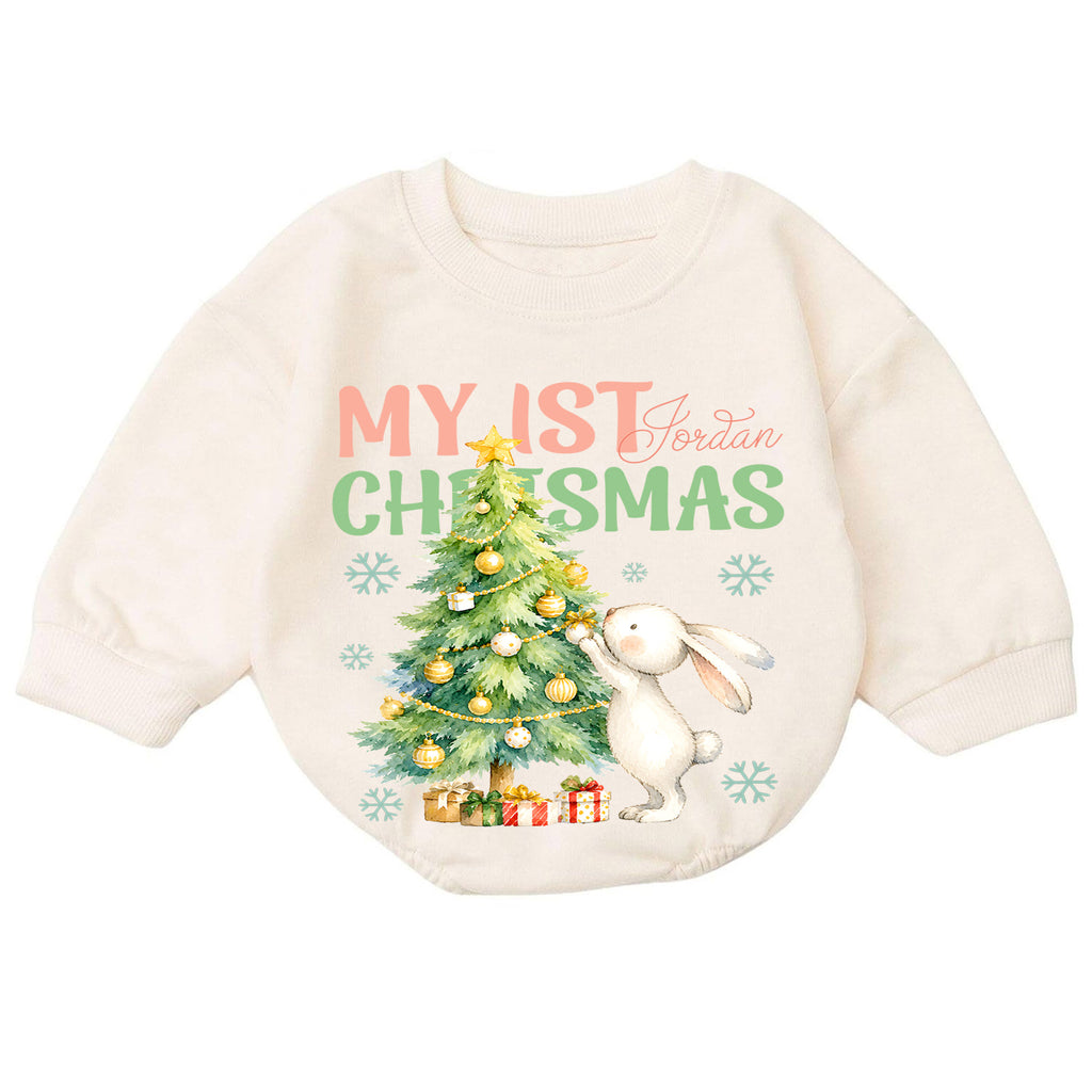 My 1st Christmas Baby Romper, Bunny 1st Birthday Holiday Outfit, Baby First Christmas Romper, Keepsake Gift — product view 7