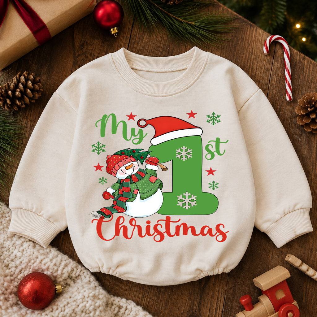 My 1st Christmas Baby Romper, Snowman First Christmas Outfit, Toddler Holiday Romper, Cute 1st Birthday Christmas Gift for Baby — product view 6