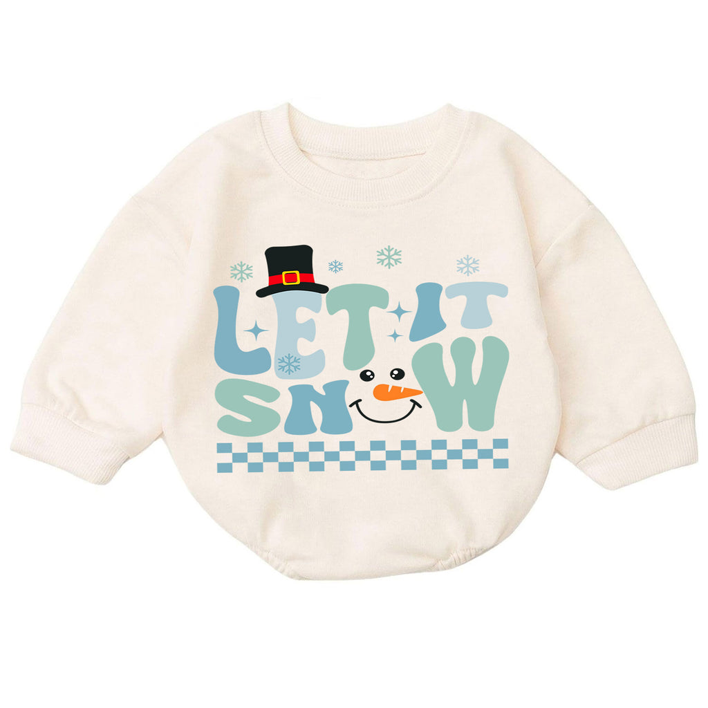 Let It Snow Snowman Baby Romper, Blue Retro Winter Christmas Outfit, Toddler Holiday Romper, Cute 1st Christmas Gift for Baby — product view 7