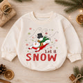 Let It Snow Christmas Baby Romper, Sledding Snowman Winter Outfit, Toddler Xmas Romper, Cute 1st Christmas Gift for Baby — product view 1