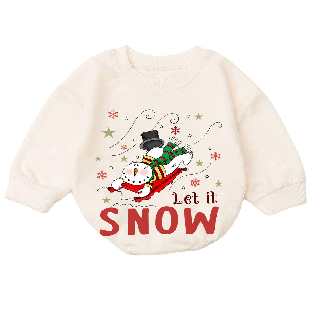 Let It Snow Christmas Baby Romper, Sledding Snowman Winter Outfit, Toddler Xmas Romper, Cute 1st Christmas Gift for Baby — product view 7