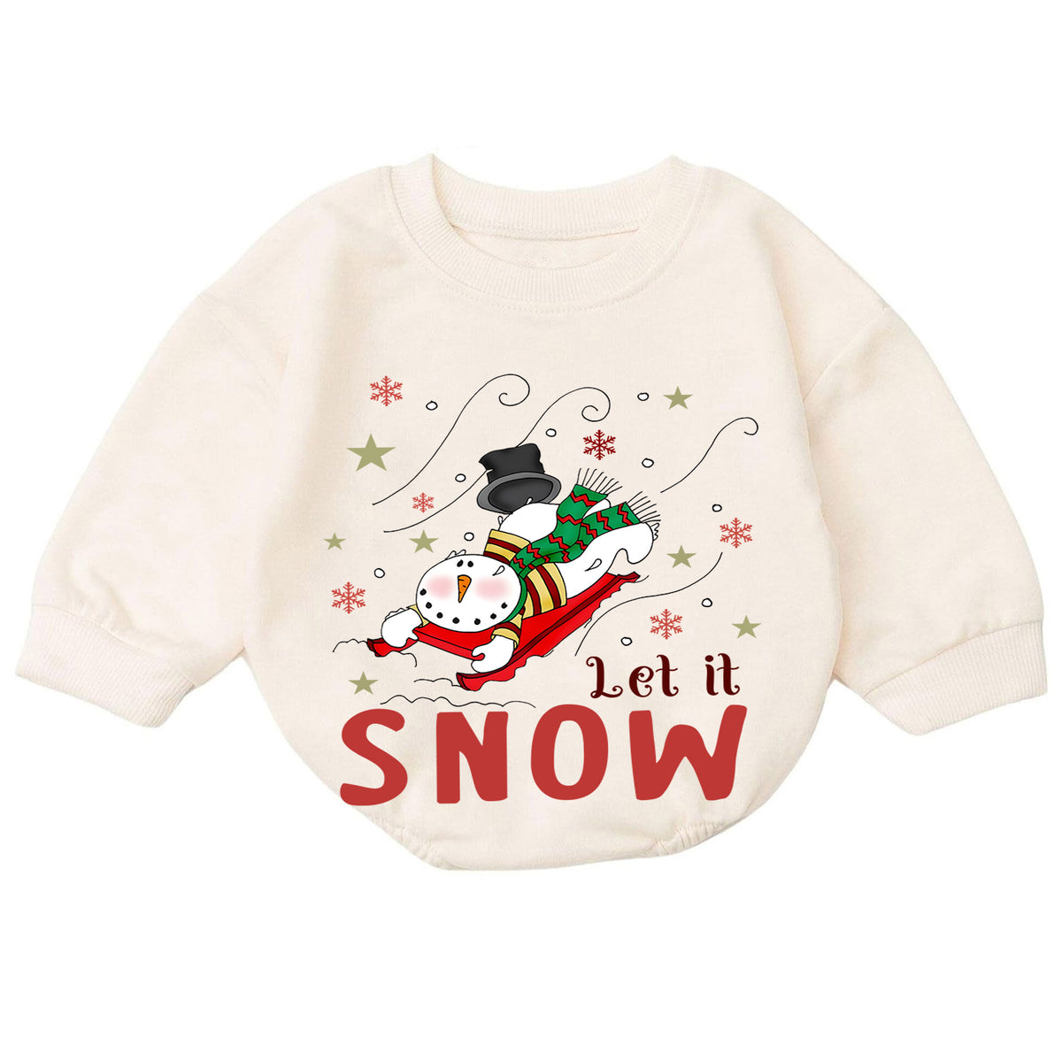 Let It Snow Christmas Baby Romper, Sledding Snowman Winter Outfit, Toddler Xmas Romper, Cute 1st Christmas Gift for Baby — product view 7