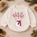 Let It Snow Snowman Christmas Baby Romper, Plaid Scarf Winter Outfit, Toddler Xmas Romper, Cute 1st Christmas Gift for Baby — product view 1