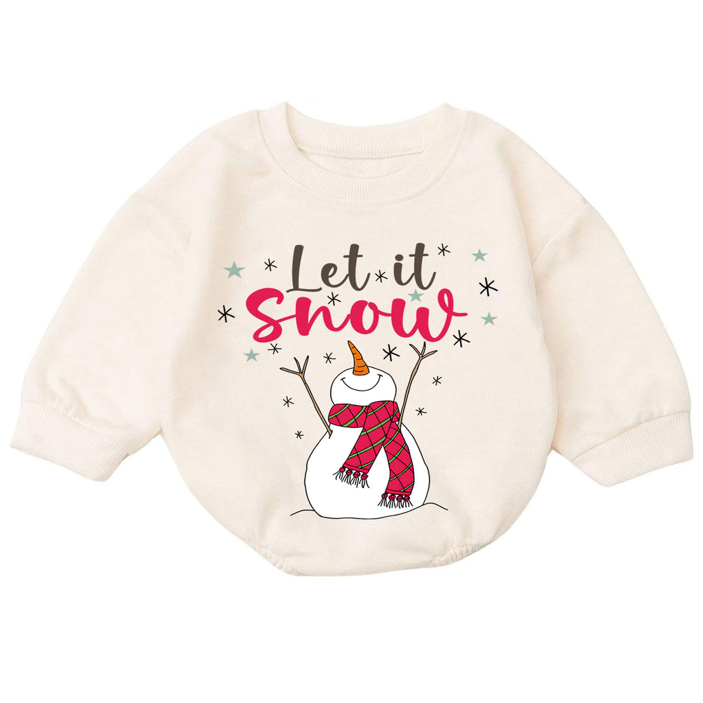 Let It Snow Snowman Christmas Baby Romper, Plaid Scarf Winter Outfit, Toddler Xmas Romper, Cute 1st Christmas Gift for Baby — product view 7