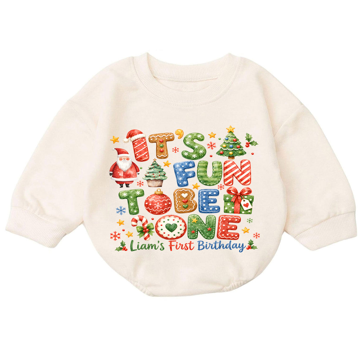 Christmas 1st Birthday Baby Romper, It's Fun to Be One Outfit, Toddler Holiday Romper, 1st Christmas Gift — product view 7