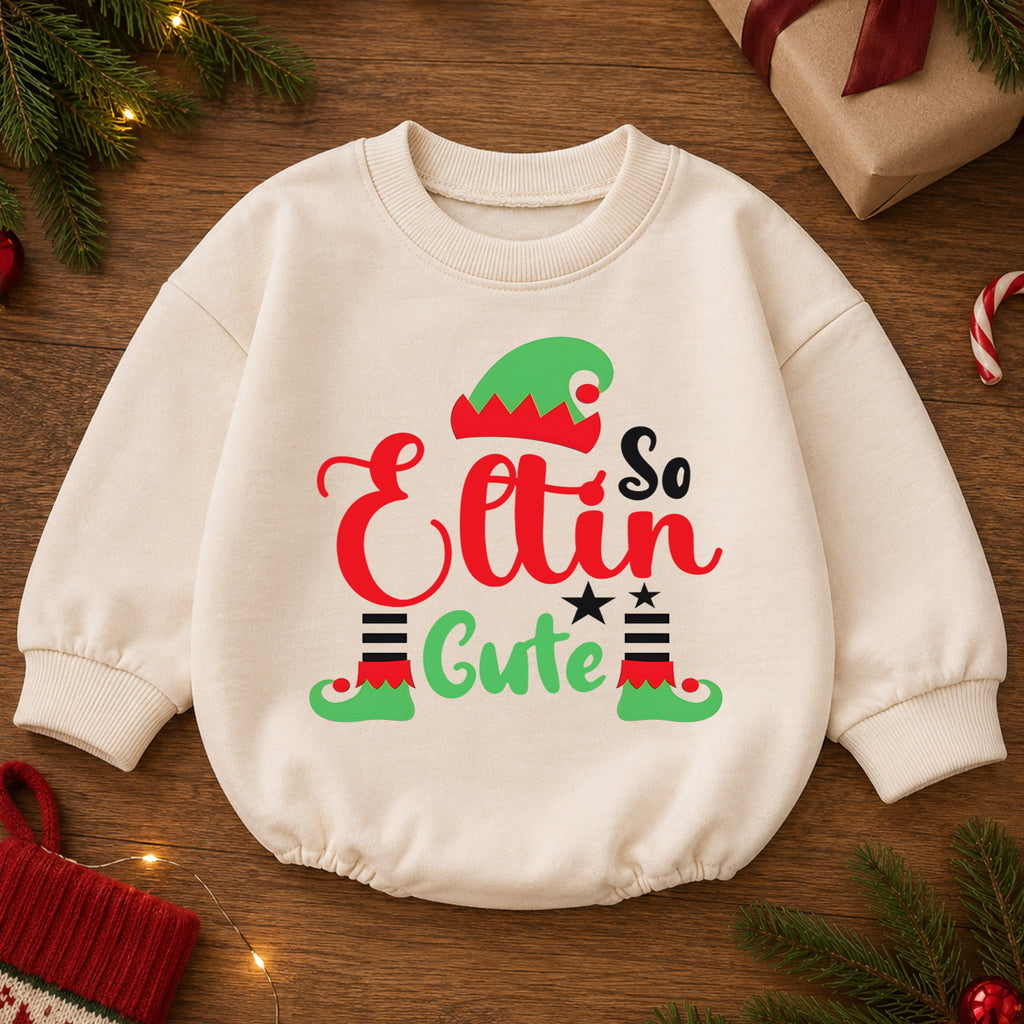 Elfin So Cute Christmas Romper for Baby, Cute Elf Toddler Romper, Funny Christmas Baby Romper, Holiday Elf Baby Outfit — product view 2