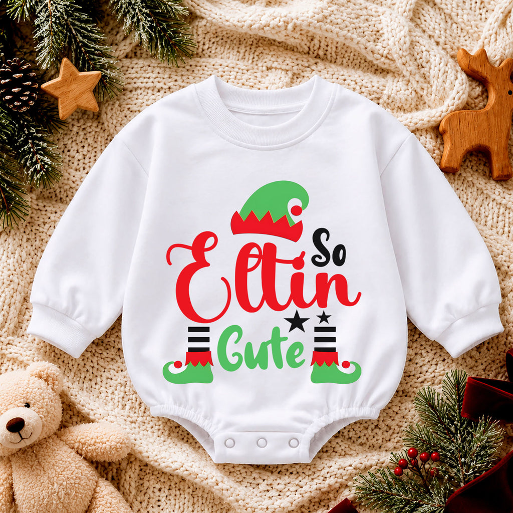 Elfin So Cute Christmas Romper for Baby, Cute Elf Toddler Romper, Funny Christmas Baby Romper, Holiday Elf Baby Outfit — product view 4
