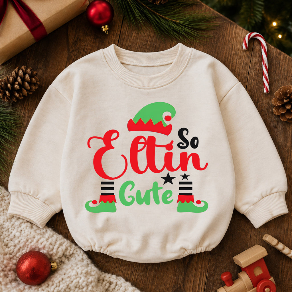 Elfin So Cute Christmas Romper for Baby, Cute Elf Toddler Romper, Funny Christmas Baby Romper, Holiday Elf Baby Outfit — product view 6