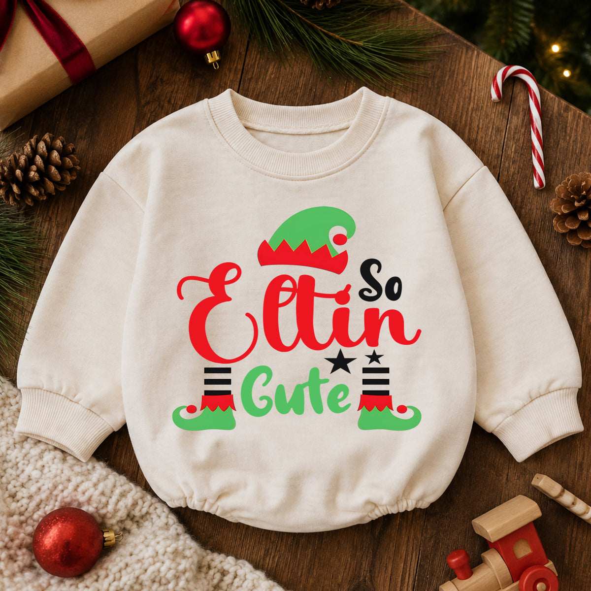 Elfin So Cute Christmas Romper for Baby, Cute Elf Toddler Romper, Funny Christmas Baby Romper, Holiday Elf Baby Outfit — product view 6