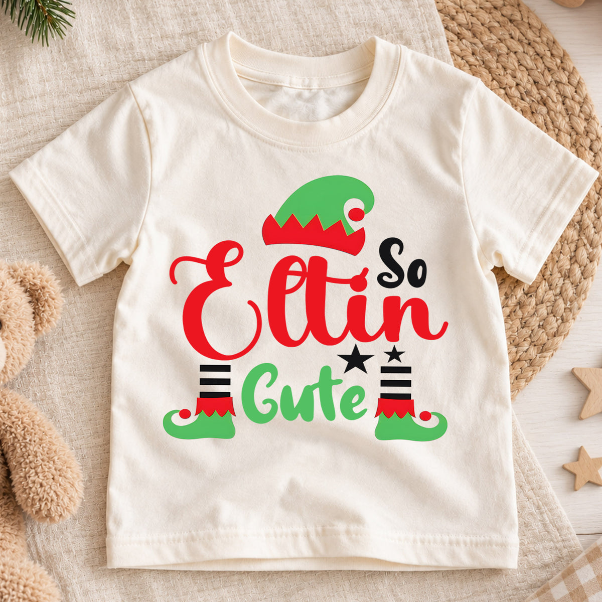 So Elfin Cute Kids Christmas Shirt, Funny Elf Holiday Tee, Cute Christmas Elf T Shirt, Toddler Xmas Outfit Gift — product view 1