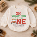 Christmas 1st Birthday Baby Romper, Oh What Fun to Be One Car Outfit, Cute 1st Christmas Gift for Baby — product view 1