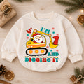I'm 1 and Digging It Christmas Baby Romper, Santa Excavator 1st Birthday Outfit, Construction Toddler Romper, 1st Christmas Gift — product view 1