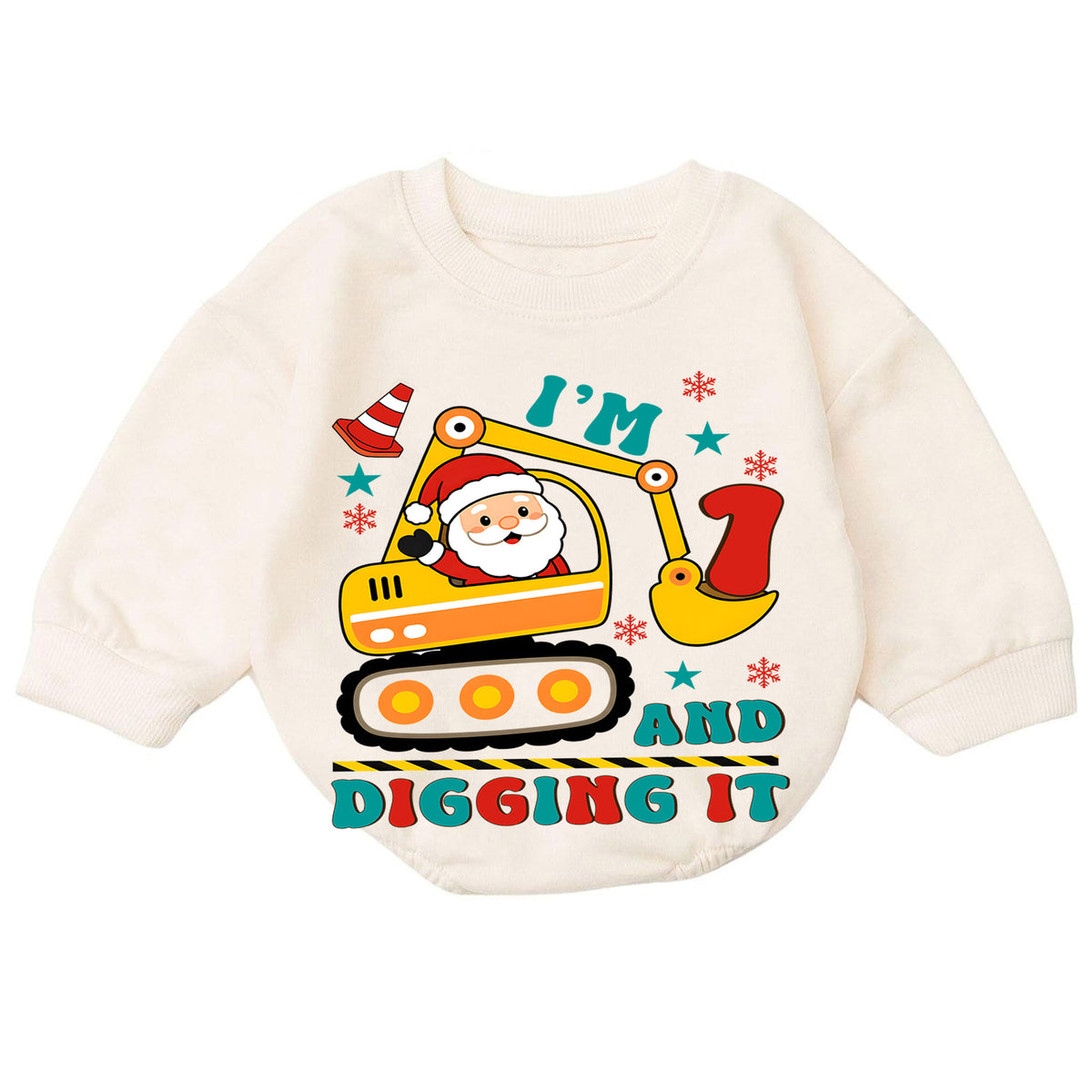 I'm 1 and Digging It Christmas Baby Romper, Santa Excavator 1st Birthday Outfit, Construction Toddler Romper, 1st Christmas Gift — product view 7