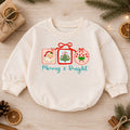 Merry and Bright Christmas Baby Romper, Retro Santa Tree Candy Cane Outfit, Toddler Holiday Romper, Cute 1st Christmas Gift — product view 1