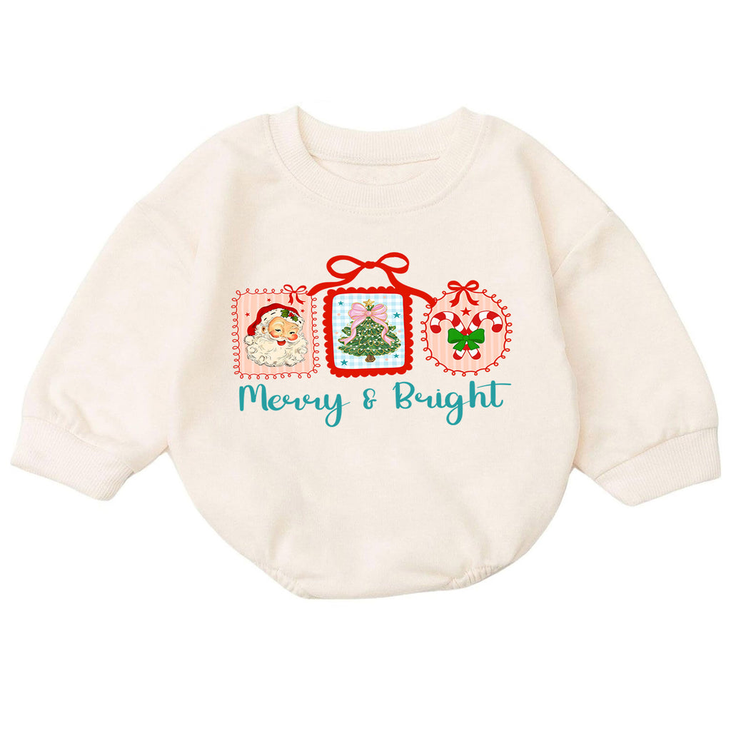 Merry and Bright Christmas Baby Romper, Retro Santa Tree Candy Cane Outfit, Toddler Holiday Romper, Cute 1st Christmas Gift — product view 7