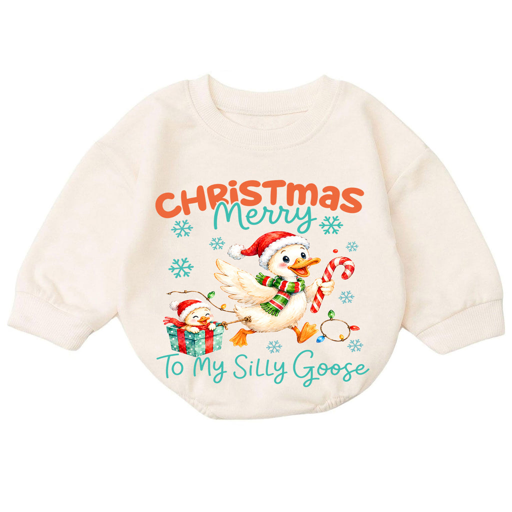Silly Goose Christmas Baby Romper, Merry Christmas Goose 1st Birthday Holiday Outfit, Toddler Xmas Romper, Funny Goose Gift for Baby — product view 7