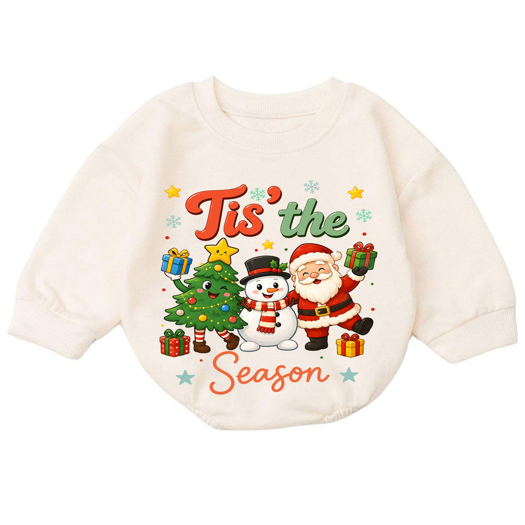 Tis the Season Baby Romper, Santa Snowman 1st Birthday Christmas Outfit, Cute Holiday Toddler Romper, Festive Christmas Gift for Baby — product view 7