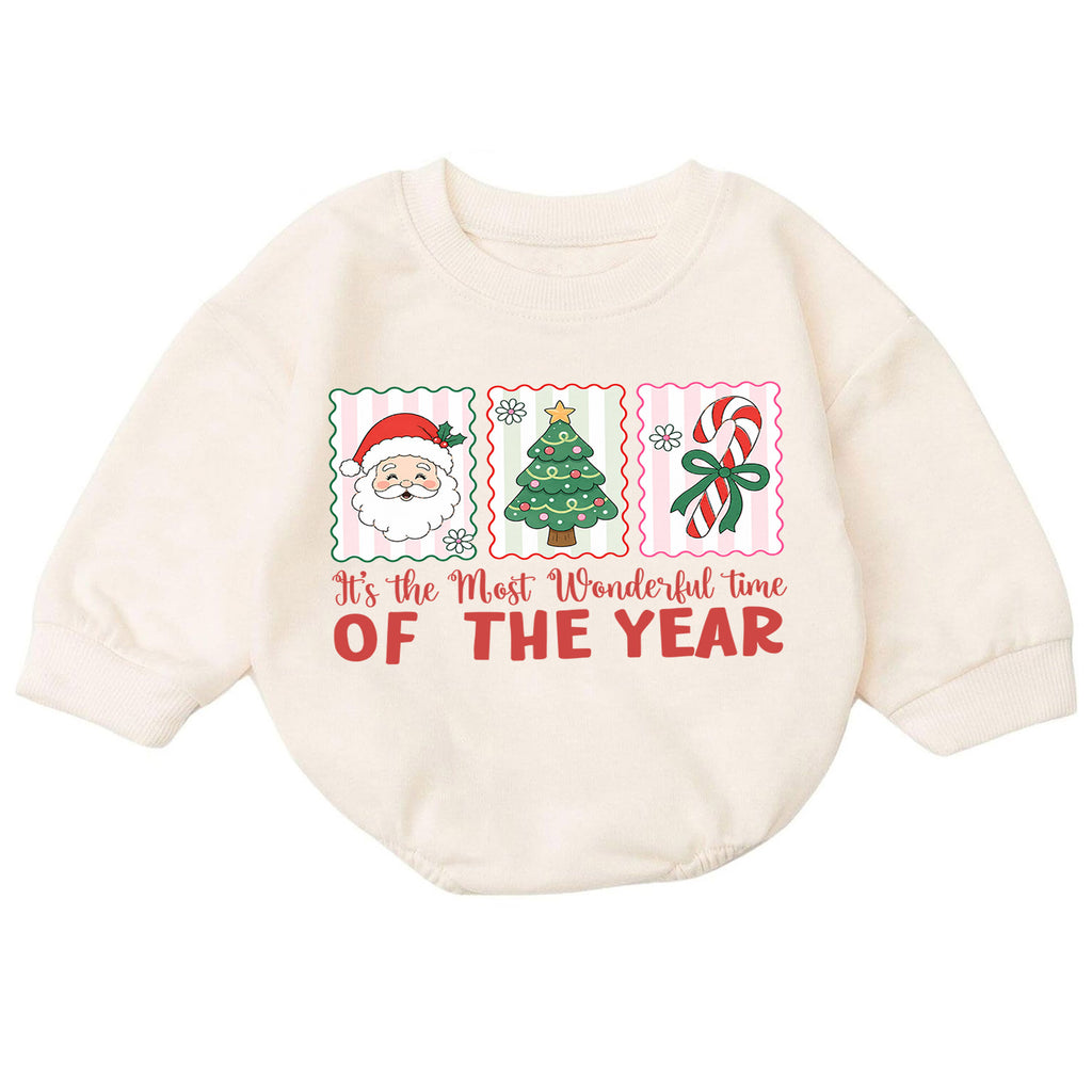 Most Wonderful Time Christmas Baby Romper, Santa Tree Candy Cane Holiday Outfit, Toddler Xmas Romper, Cute 1st Christmas Gift — product view 7