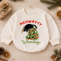Meowy Christmas Cat Baby Romper, Black Kitty Christmas Outfit, Cat Lover Holiday Romper Gift for Baby — product view 1
