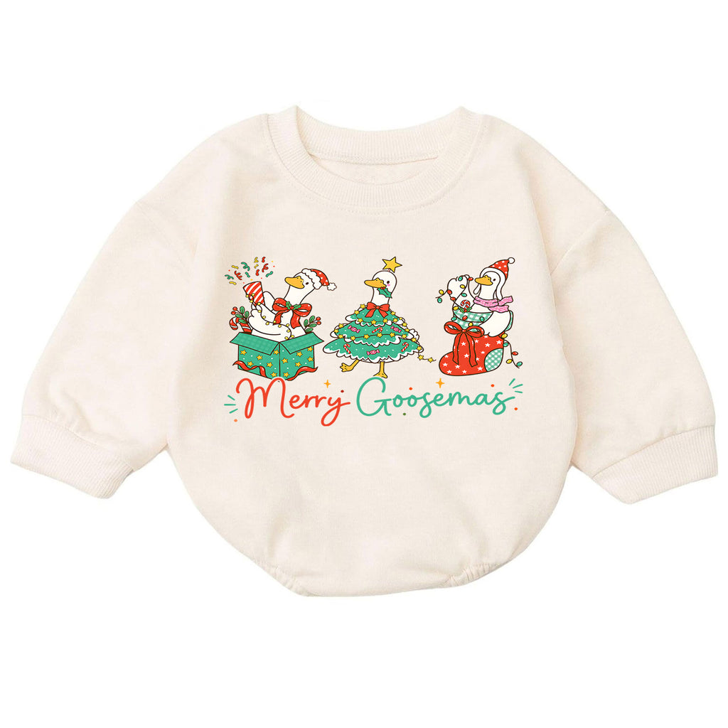 Merry Goosemas Goose Christmas Baby Romper, Funny Holiday Goose Outfit, Cute Farm Animal Christmas Romper, Xmas Gift for Baby — product view 7