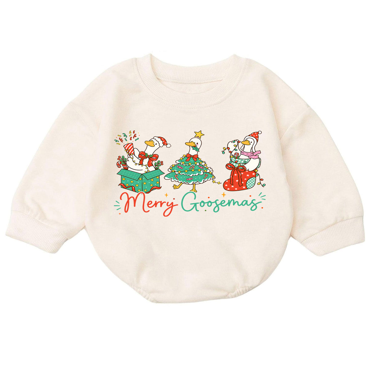 Merry Goosemas Goose Christmas Baby Romper, Funny Holiday Goose Outfit, Cute Farm Animal Christmas Romper, Xmas Gift for Baby — product view 7