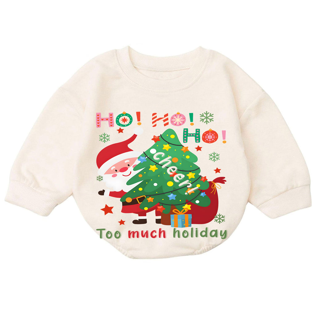 Too Much Holiday Cheer Christmas Baby Romper, Funny Santa Christmas Tree Outfit, Ho Ho Ho Holiday Romper, Festive Xmas Gift for Baby — product view 7