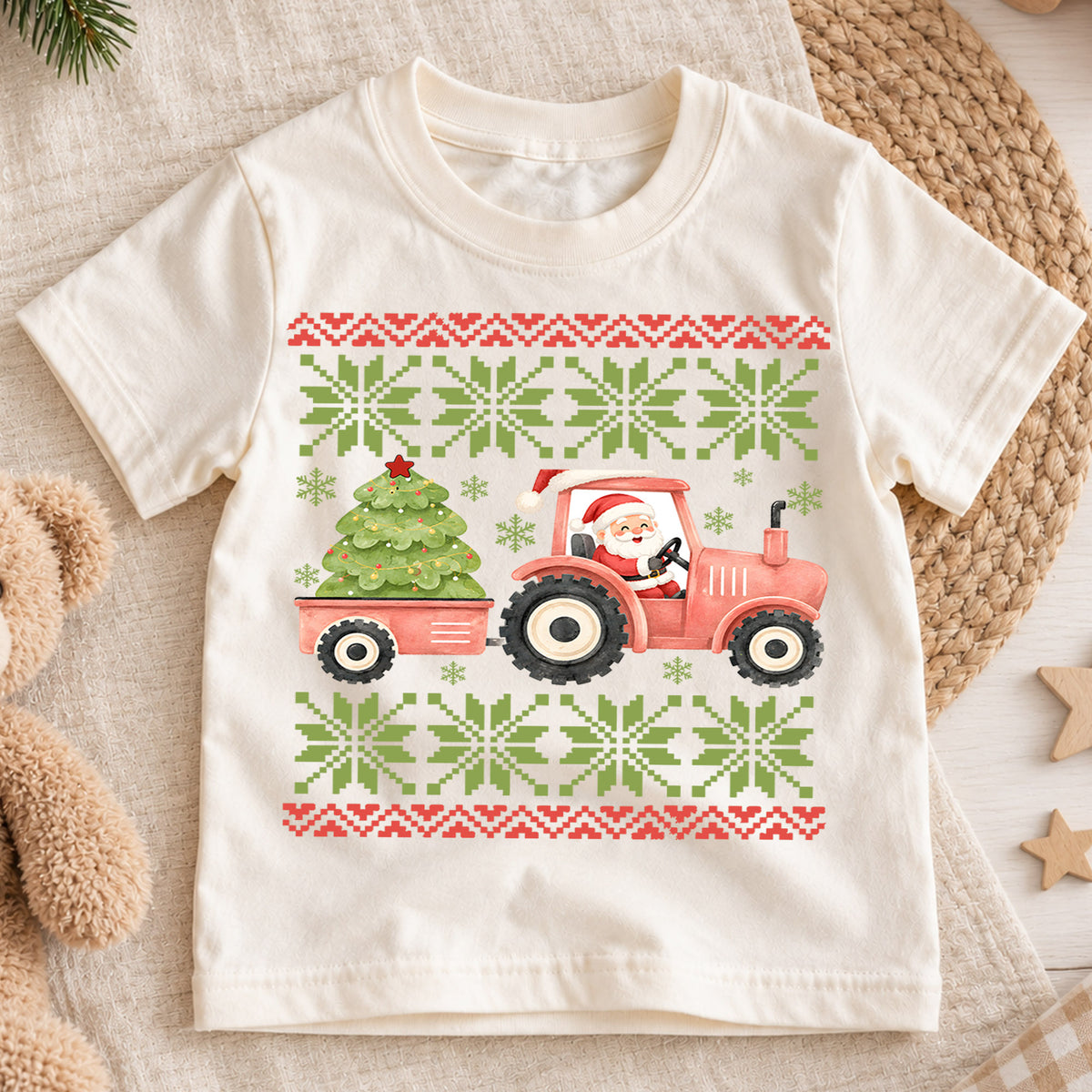 Santa Tractor Christmas Kids Shirt, Farm Christmas Tee, Christmas Tree Tractor T Shirt, Country Holiday Gift for Boys — product view 1