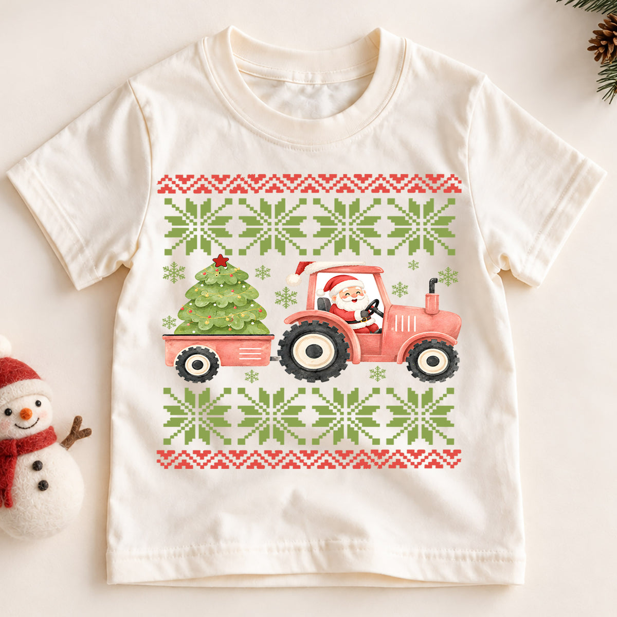 Santa Tractor Christmas Kids Shirt, Farm Christmas Tee, Christmas Tree Tractor T Shirt, Country Holiday Gift for Boys — product view 2
