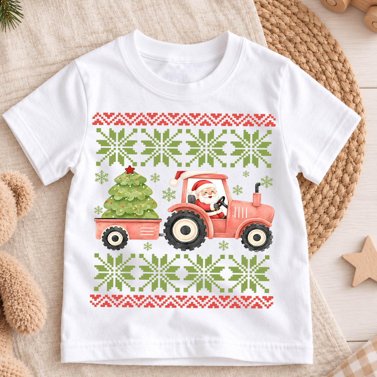 Santa Tractor Christmas Kids Shirt, Farm Christmas Tee, Christmas Tree Tractor T Shirt, Country Holiday Gift for Boys — product view 3