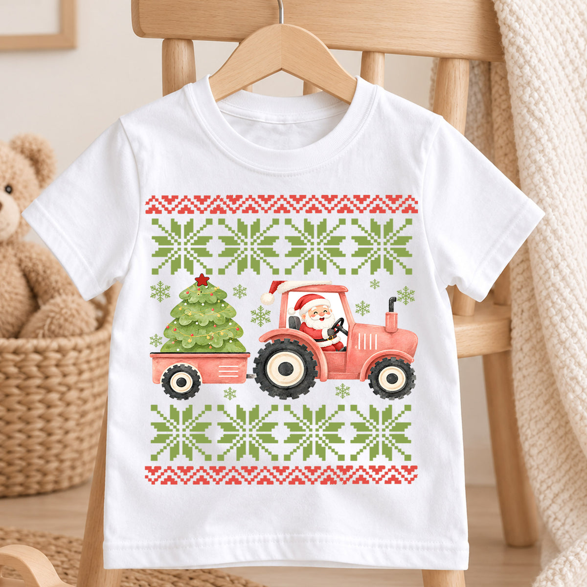 Santa Tractor Christmas Kids Shirt, Farm Christmas Tee, Christmas Tree Tractor T Shirt, Country Holiday Gift for Boys — product view 4