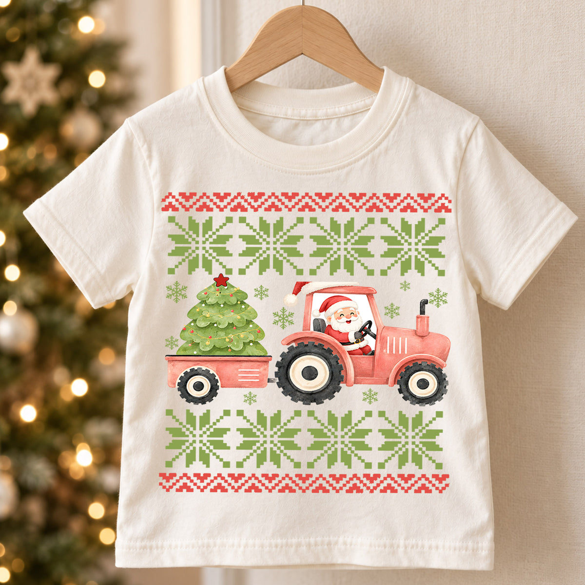 Santa Tractor Christmas Kids Shirt, Farm Christmas Tee, Christmas Tree Tractor T Shirt, Country Holiday Gift for Boys — product view 5