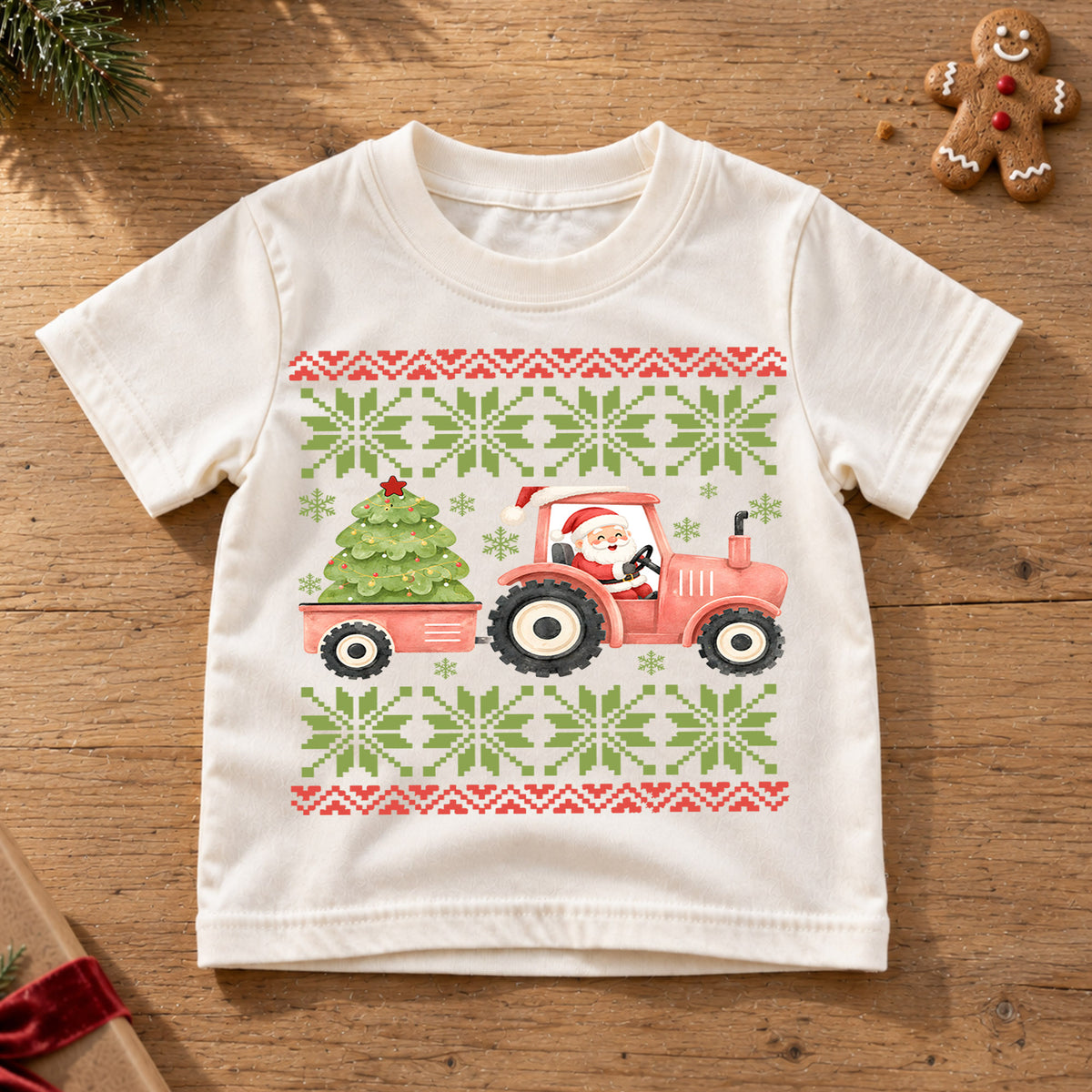 Santa Tractor Christmas Kids Shirt, Farm Christmas Tee, Christmas Tree Tractor T Shirt, Country Holiday Gift for Boys — product view 6