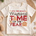 Most Wonderful Time of the Year Kids Christmas T-Shirt, Gingerbread Holiday Tee — product view 1