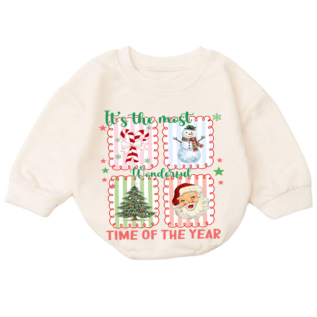 It's the Most Wonderful Time Christmas Baby Romper, Santa Snowman Holiday Outfit, Vintage Christmas Collage Romper, Xmas Gift for Baby — product view 7